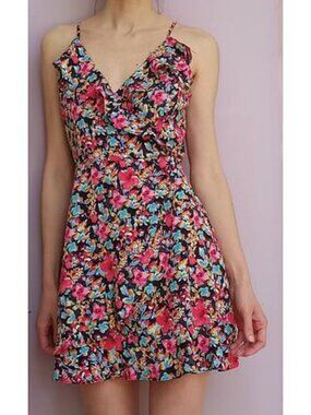 Zara Floral Dress with Ruffles and Lace Up Back